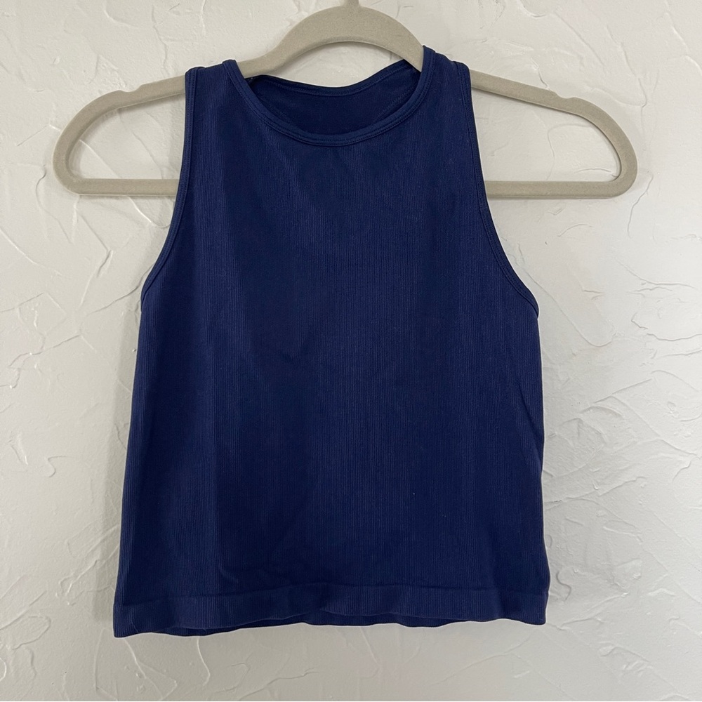 Intimately Free People Ribbed Cropped Racerback Tank Top. Navy Blue Size M/L